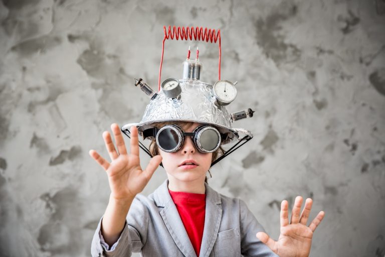 Child with toy virtual reality headset